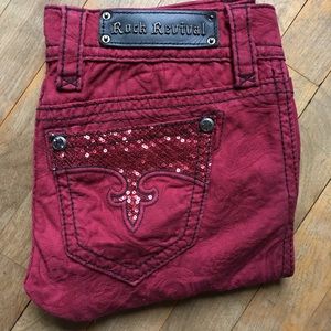 RARE, Rock revival, red sequin paisley jeans.